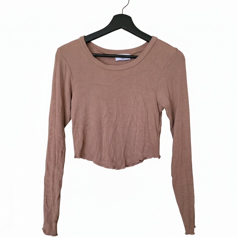 LNA | Arya Ribbed Long Sleeve Crop Top M